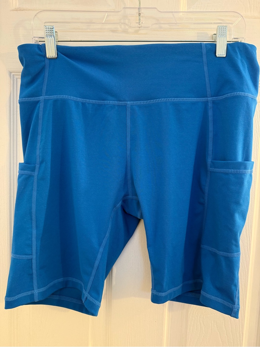 BALEAF 8 inch EUC Blue High-Waist Athletic Bike Shorts with Side Pockets Size XL